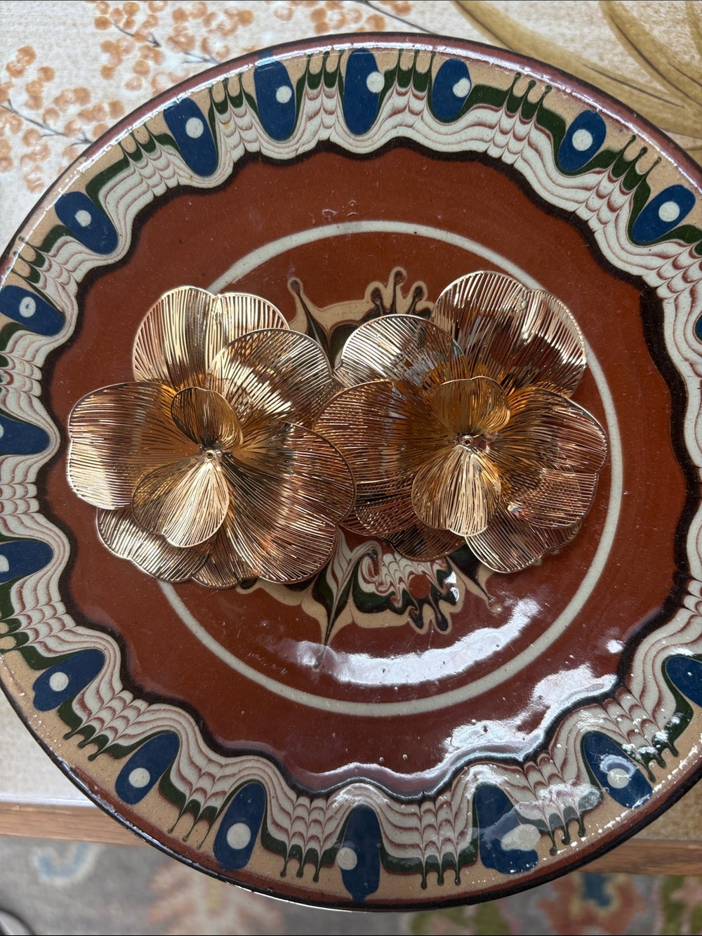 Gold Tone Flower Statement Earrings
